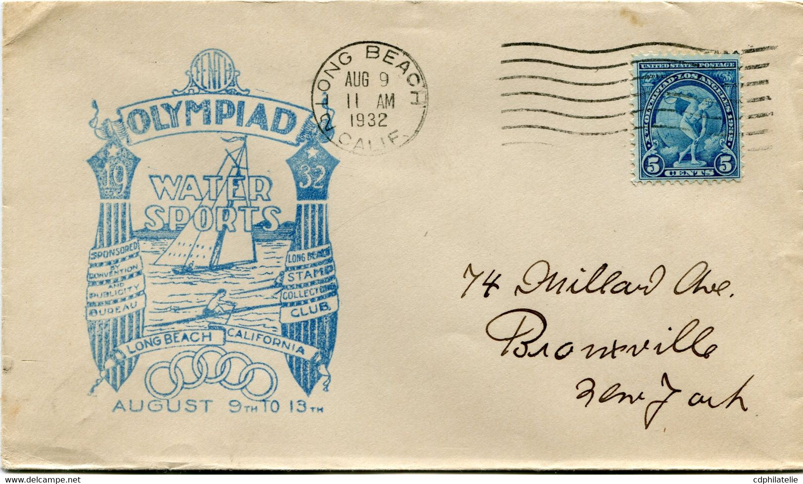 ETATS-UNIS ENVELOPPE AVEC ILLUSTRATION " OLYMPIAD 1932 WATERS SPORTS LONG BEACH..." AVEC OBL LONG BEACH AUG 3 1932 CALIF - Verano 1932: Los Angeles