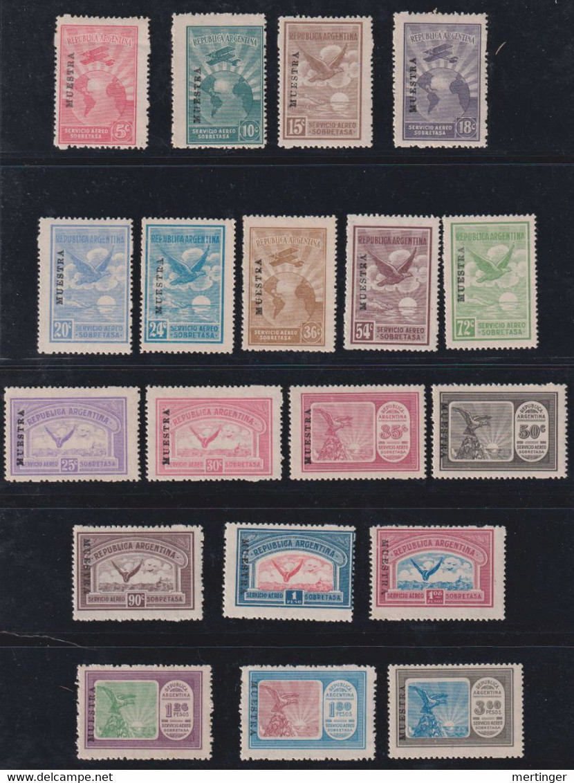 Argentina Mi# 313-31 * + ** MUESTRA Proof Set Airmail 1928 Certicicate Perito - Unused Stamps