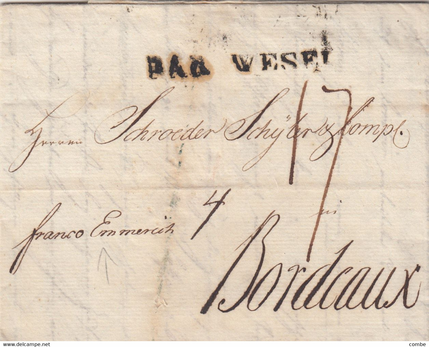 COVER. GERMANY. MAGDEBOURG. 1802. FRANCO EMMERICH. PAR WEZEL. DUE 4 + 17. TO BORDEAUX - 1794-1814 (Période Française)