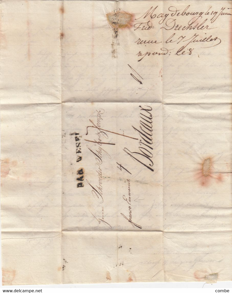 COVER. GERMANY. MAGDEBOURG. 1802. FRANCO EMMERICH. PAR WEZEL. DUE 4 + 17. TO BORDEAUX - 1794-1814 (Période Française)