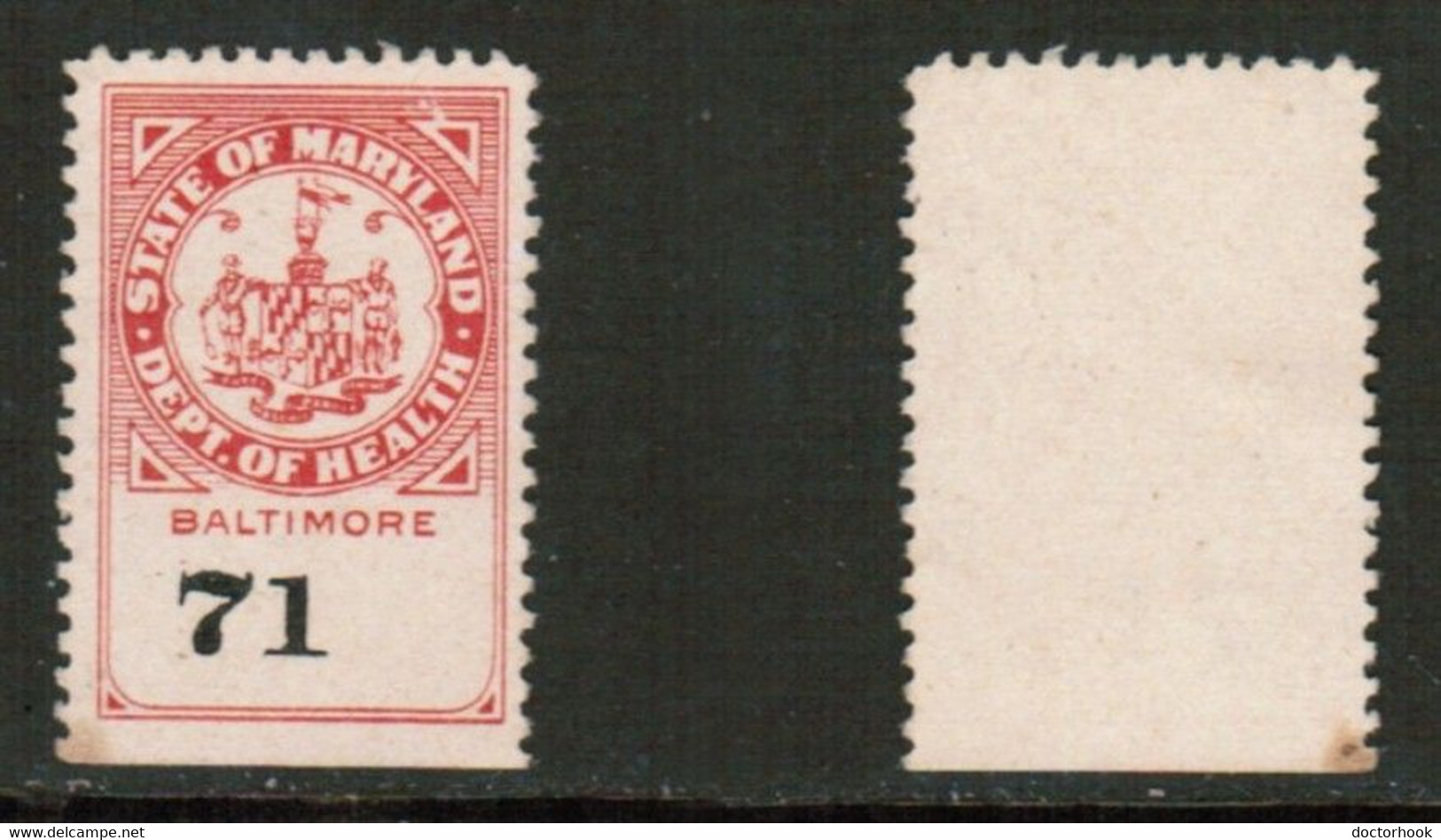 U.S.A.  UNUSED BALTIMORE MARYLAND DEPT. Of HEALTH STAMP (71) (CONDITION AS PER SCAN) (Stamp Scan # 839-12) - Steuermarken