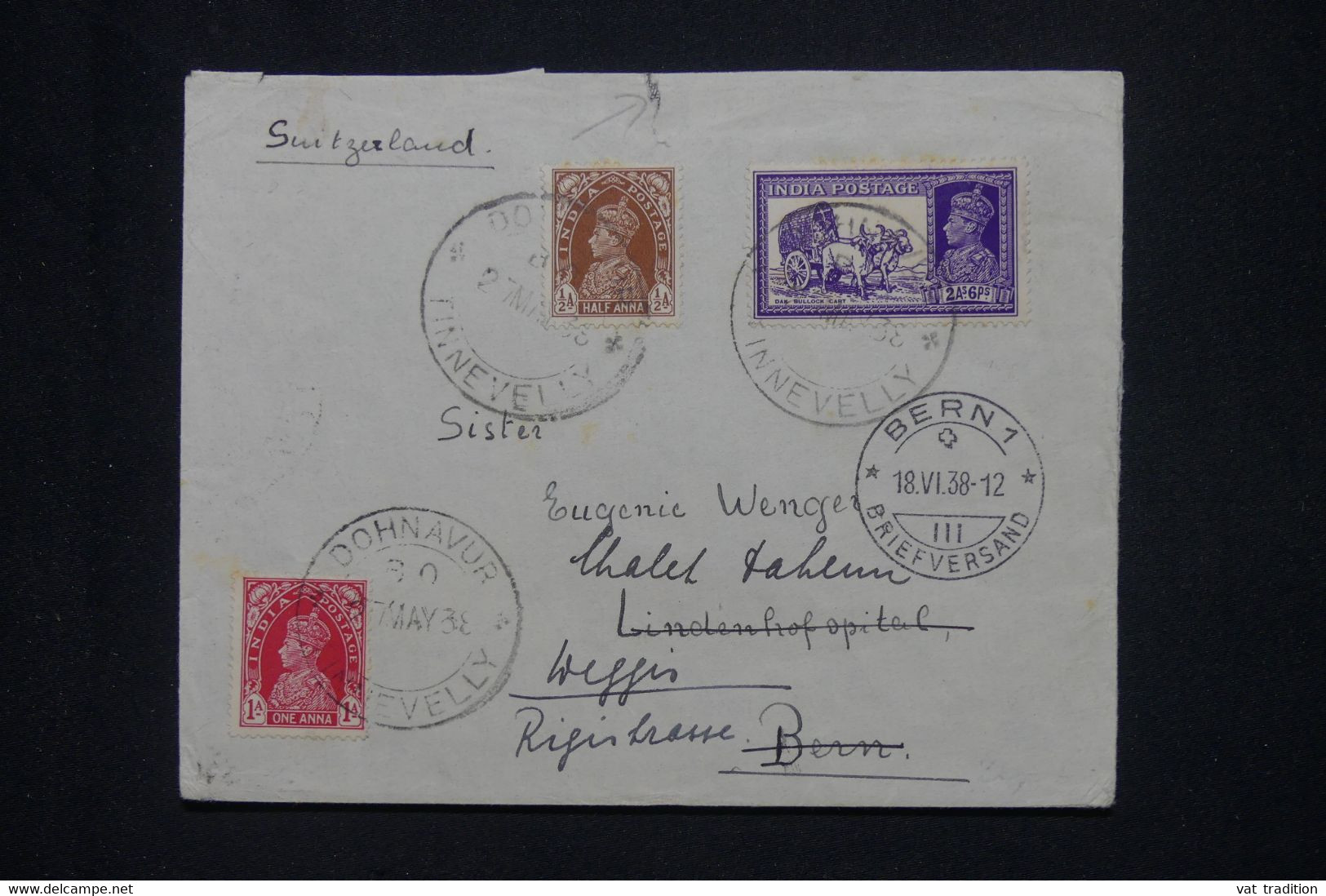 INDES ANGLAISES - Enveloppe De Dohnavur Pour La Suisse En 1938 - L 136220 - 1936-47 Roi Georges VI