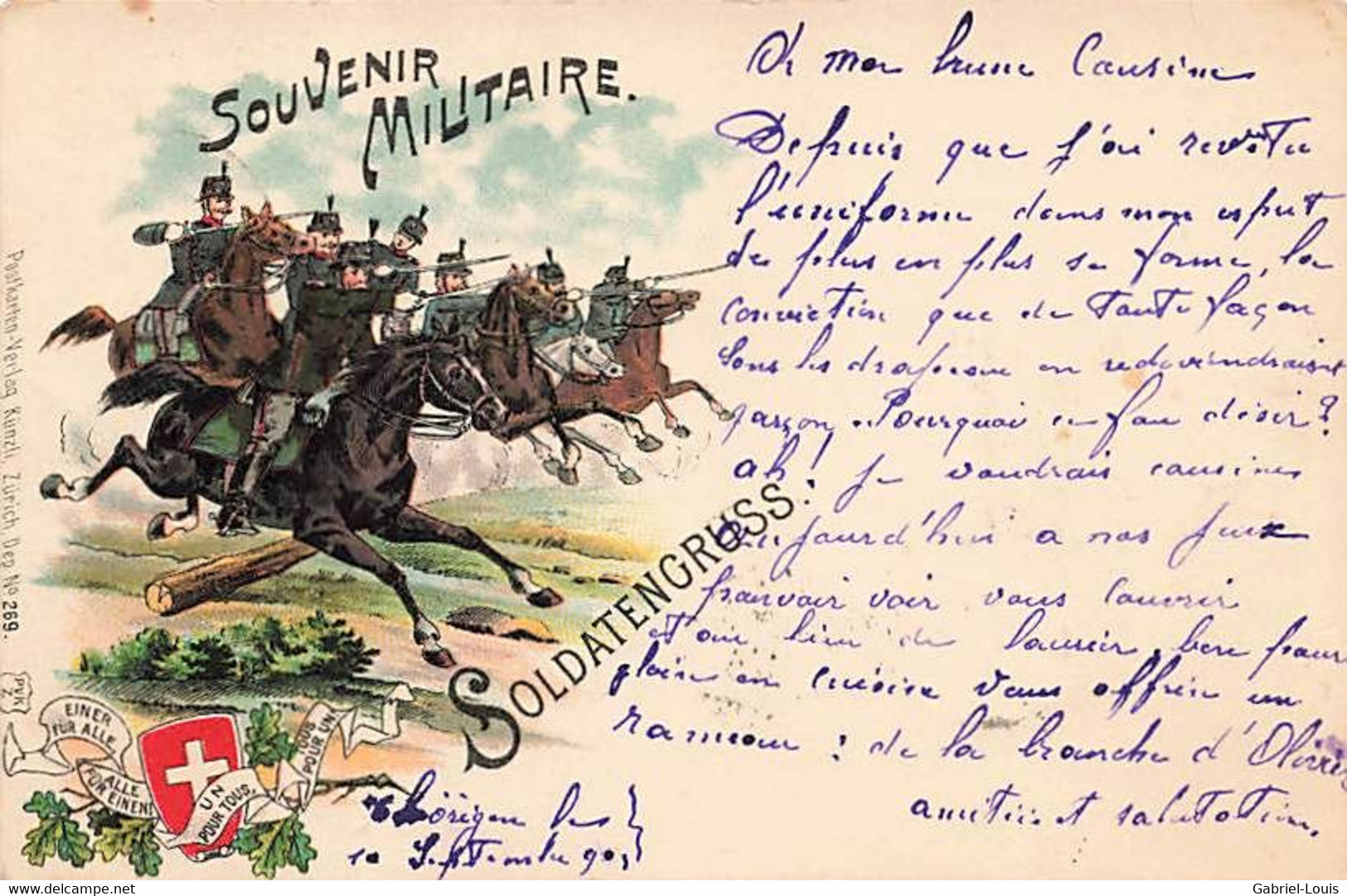 Schweizer Armee - Armée Suisse - Souvenir Militaire Soldatengrüss 1902 Litho Cavaliers Dragon Cavalerie Militaria - Sonstige & Ohne Zuordnung