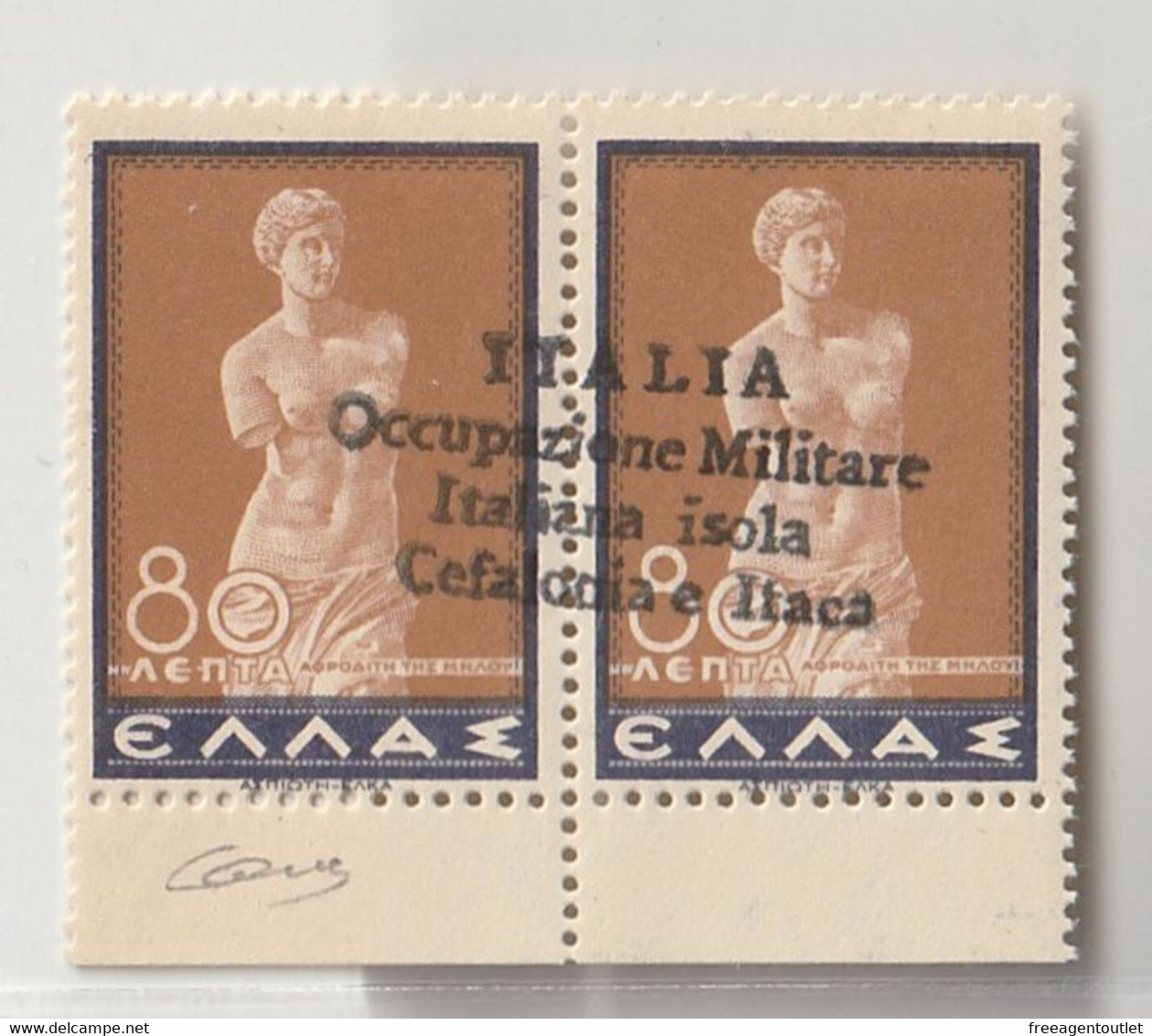 Cefalonia E Itaca - 1941 - 80 + 80 L. - Argostoli Issue - Hand Overprinted - MNH** - WW2 - Signed G. Oliva - CV = 5 300€ - Cefalonia & Itaca