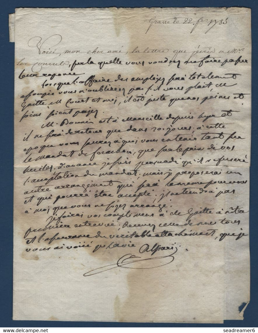 Lettre De GRASSE En 1783 Pour BOUJON Adréssée à Un Bourgeois TTB... - ....-1700: Précurseurs