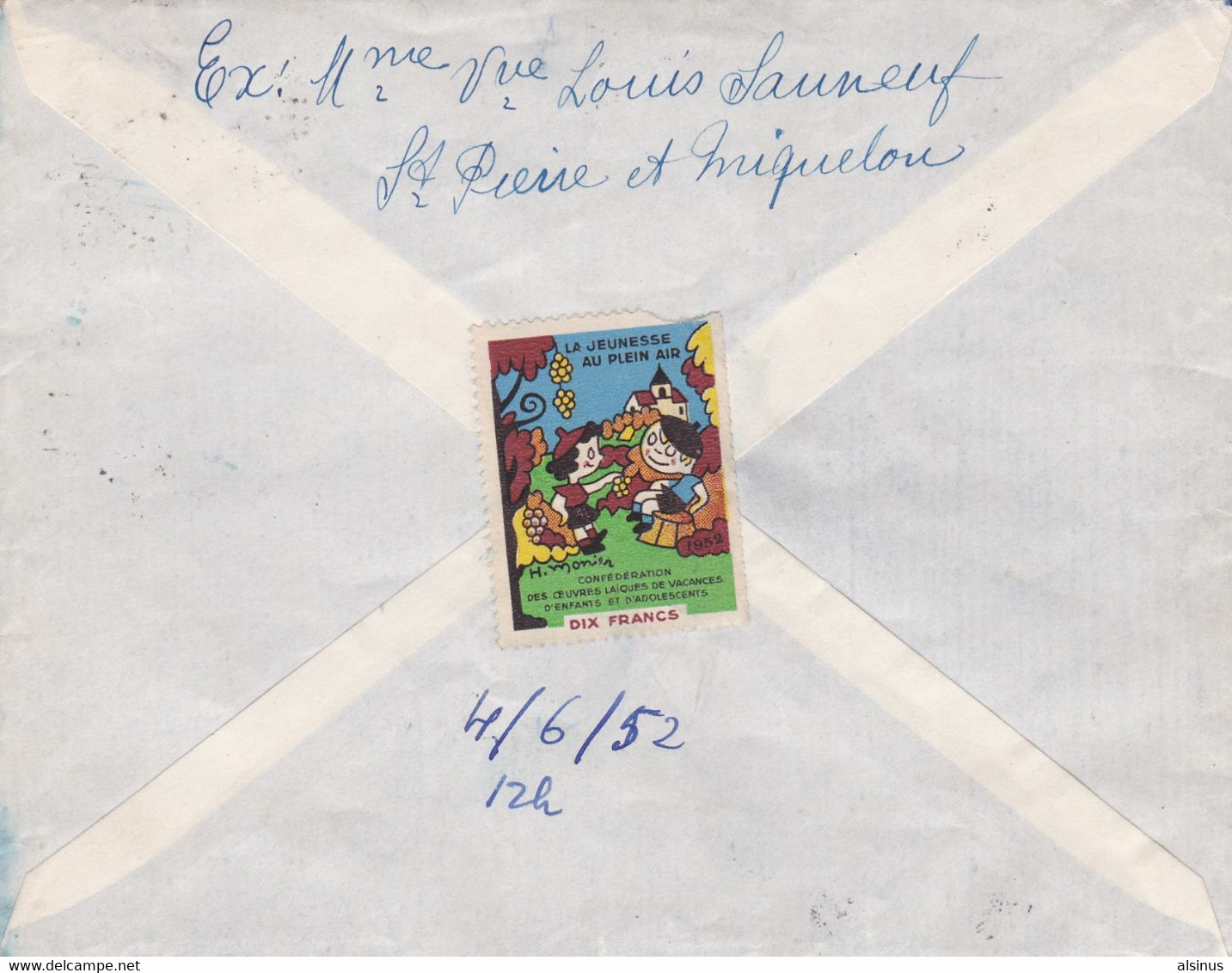 ST PIERRE ET MIQUELON - 3F LILAS-FONCE ( 335) - 5F ORANGE ( 338) - SUR LETTRE - 30/5/1952 - Storia Postale