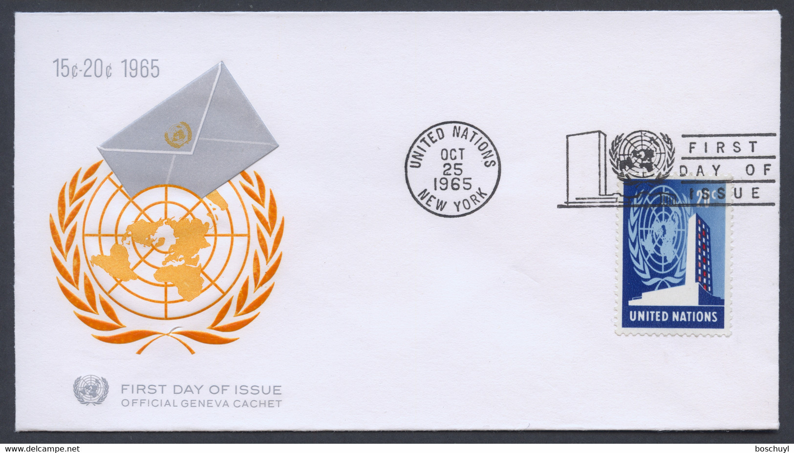 United Nations New York, 1965, 20 C. Definitive, MISSING YELLOW, On FDC (ONLY 4 EXIST) - Michel 158, Gaines #148.1(b) - FDC