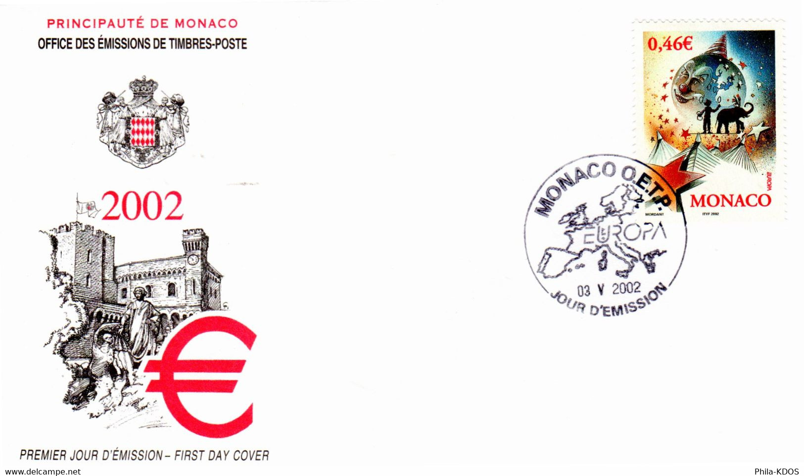 " EUROPA 2002 : LE CIRQUE " Sur Enveloppe 1er Jour De MONACO De 2002 N° YT 2348. Parfait état FDC - Cirque