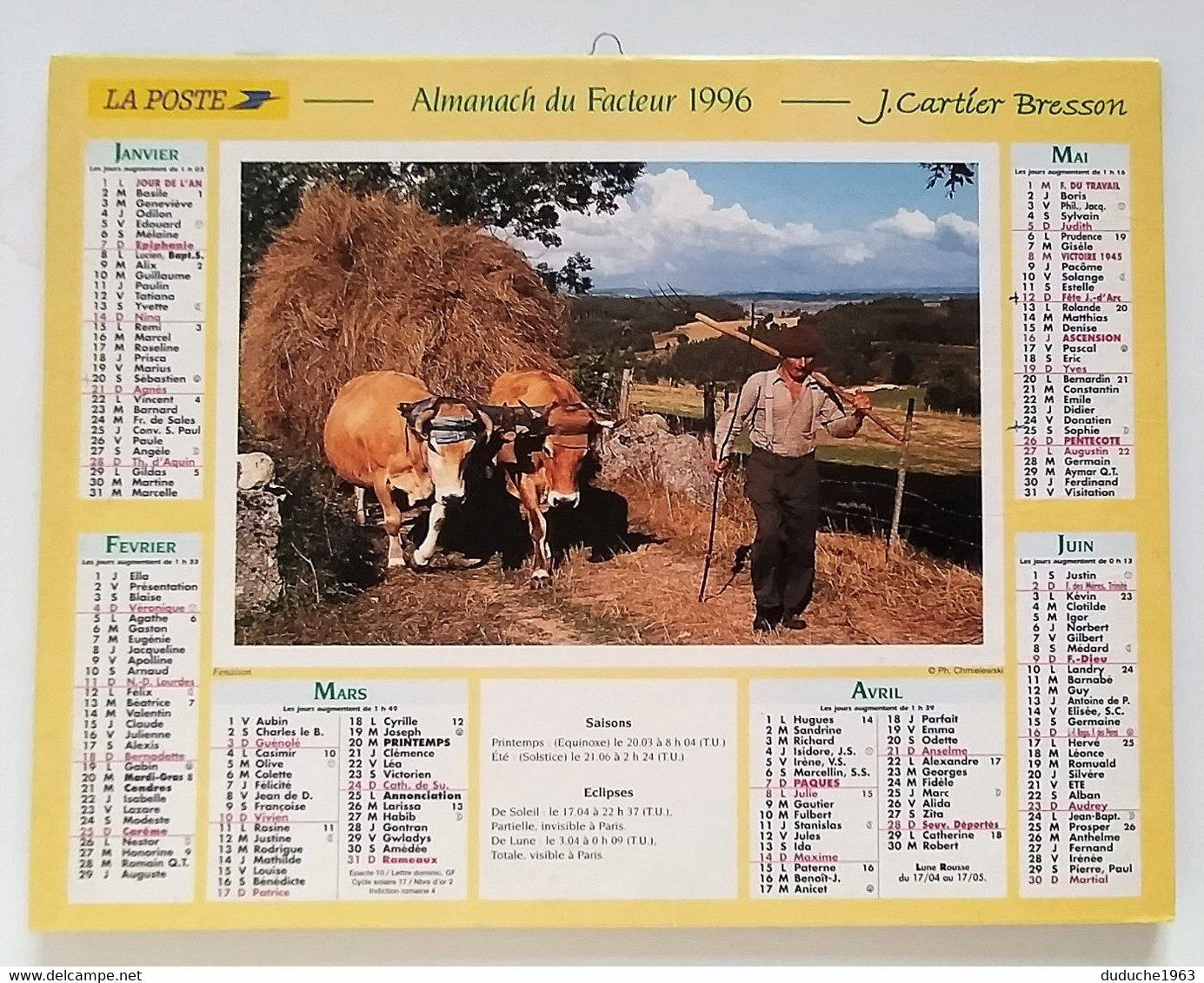 Calendrier La Poste - Almanach PTT 1996 - Seine Maritime - Grand Format : 1991-00