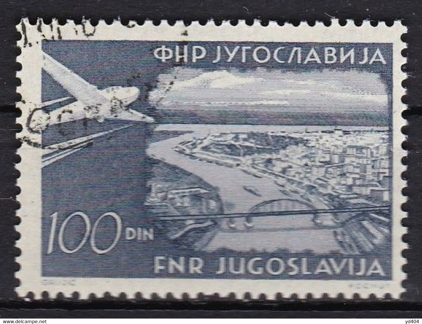 YU409 – YOUGOSLAVIA – AIRMAIL – 1951 – PLANE OVER BELGRADE – Y&T # 40 USED 22 € - Posta Aerea
