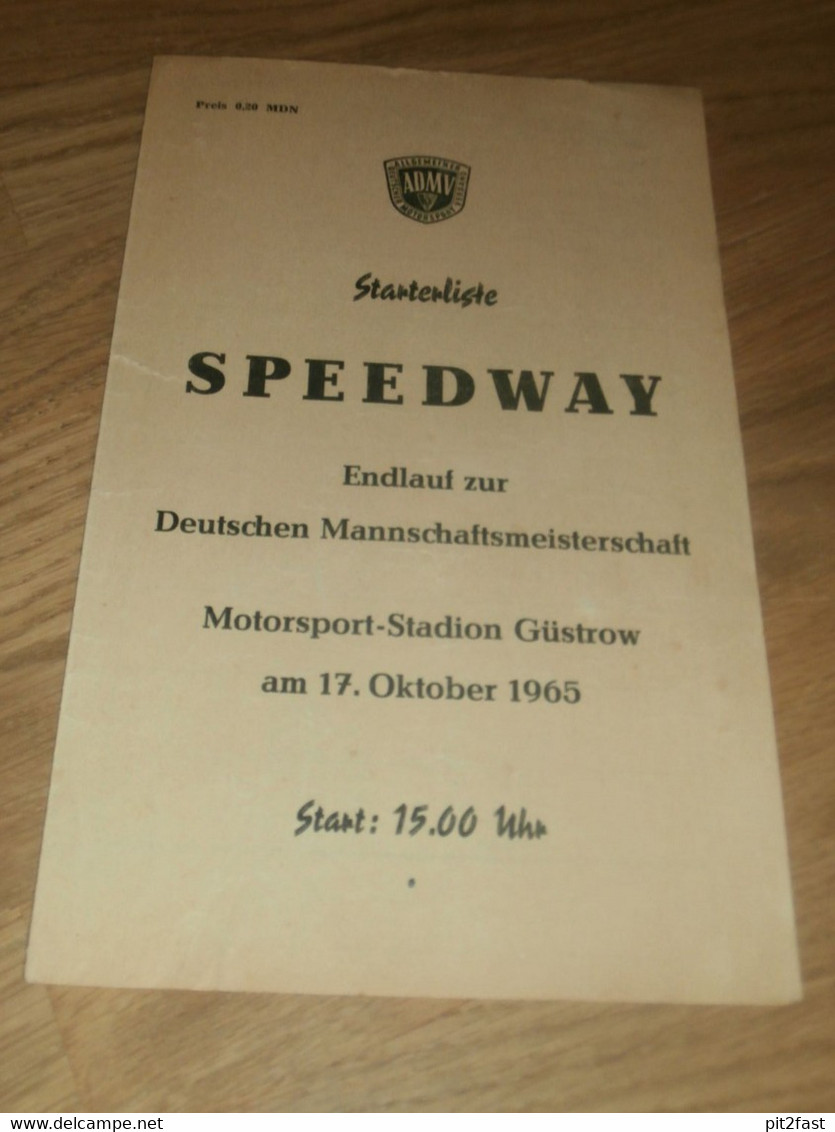 Speedway Güstrow 17.10.1965 , Finale Deutsche Meisterschaft , Programmheft / Programm / Rennprogramm , Program !!! - Motos