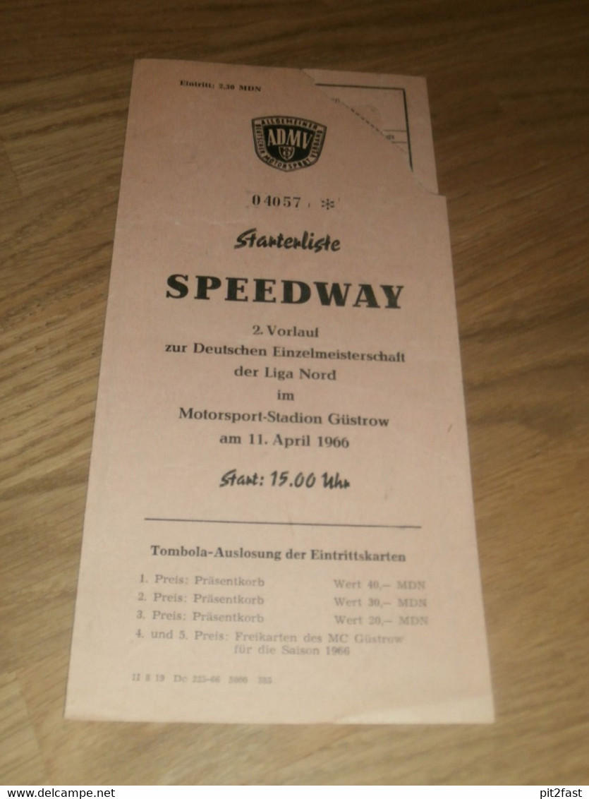 Speedway Güstrow 11.4.1966 , Deutsche Meisterschaft , Programmheft / Programm / Rennprogramm , Program !!! - Motos