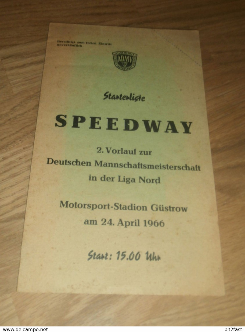 Speedway Güstrow 24.4.1966 , Deutsche Meisterschaft , Programmheft / Programm / Rennprogramm , Program !!! - Motos