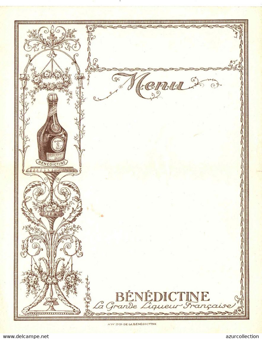 BENEDICTINE . GRANDE LIQUEUR FRANCAISE - Menus