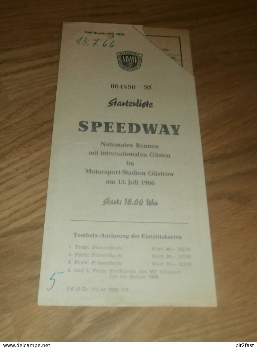 Speedway Güstrow 13.07.1966 , International , Programmheft / Programm / Rennprogramm , Program !!! - Motos