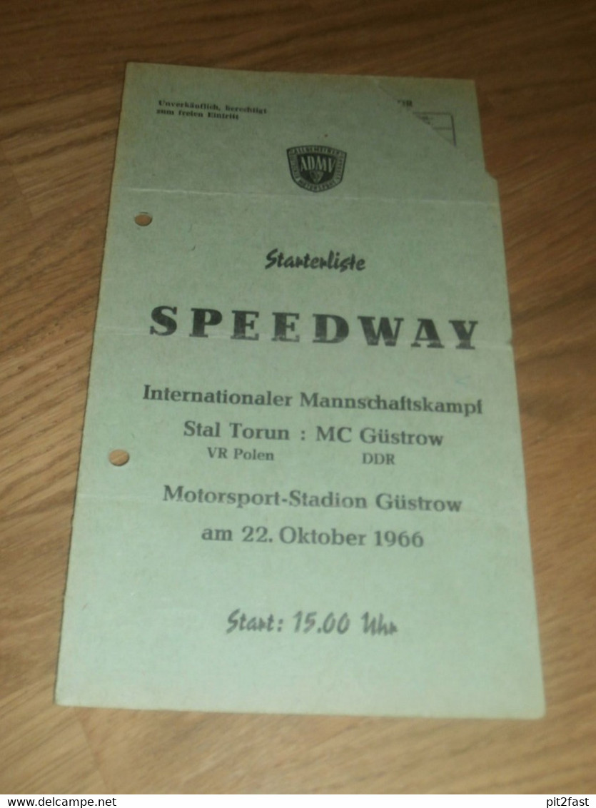 Speedway Güstrow 22.10.1966 , Torun - Güstrow , Programmheft / Programm / Rennprogramm , Program !!! - Motos