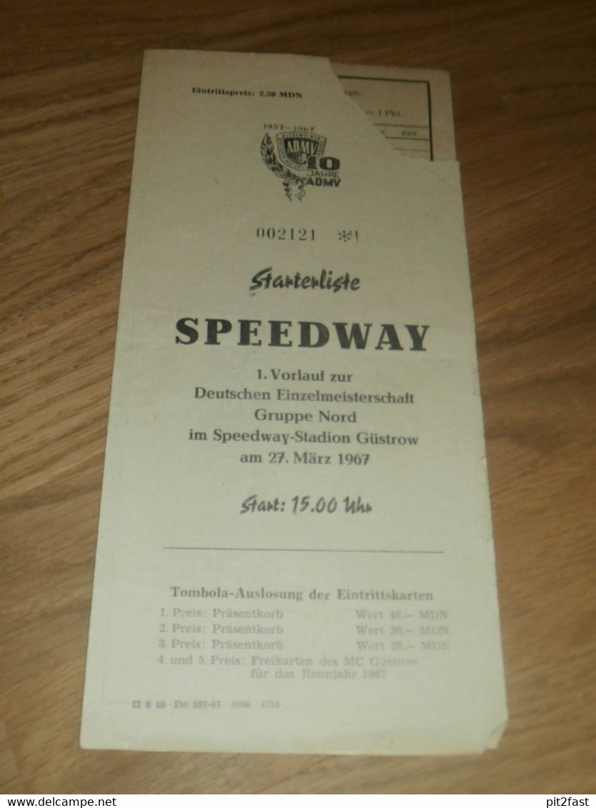 Speedway Güstrow 27.3.1967 , Deutsche Meisterschaft , Programmheft / Programm / Rennprogramm , Program !!! - Motos