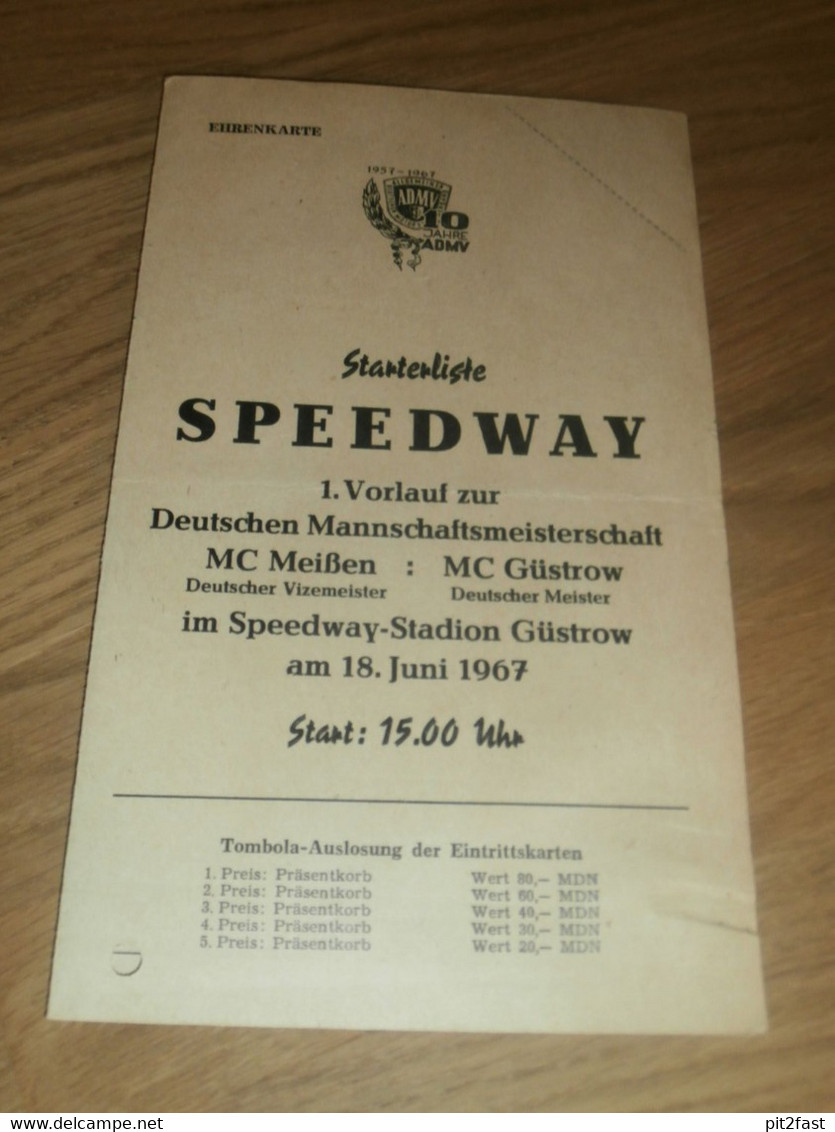 Speedway Güstrow 18.6.1967 , Deutsche Meisterschaft , Programmheft / Programm / Rennprogramm , Program !!! - Motos