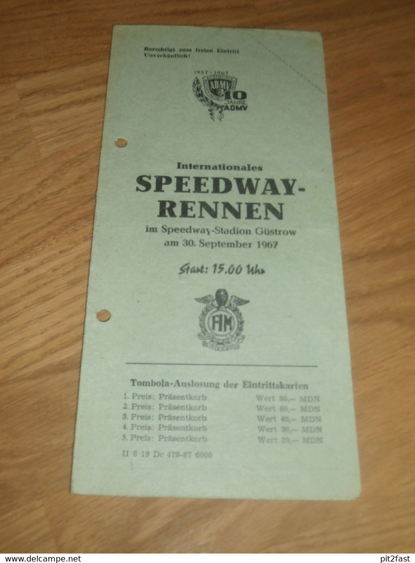 Speedway Güstrow 30.9.1967 , International , Programmheft / Programm / Rennprogramm , Program !!! - Motos