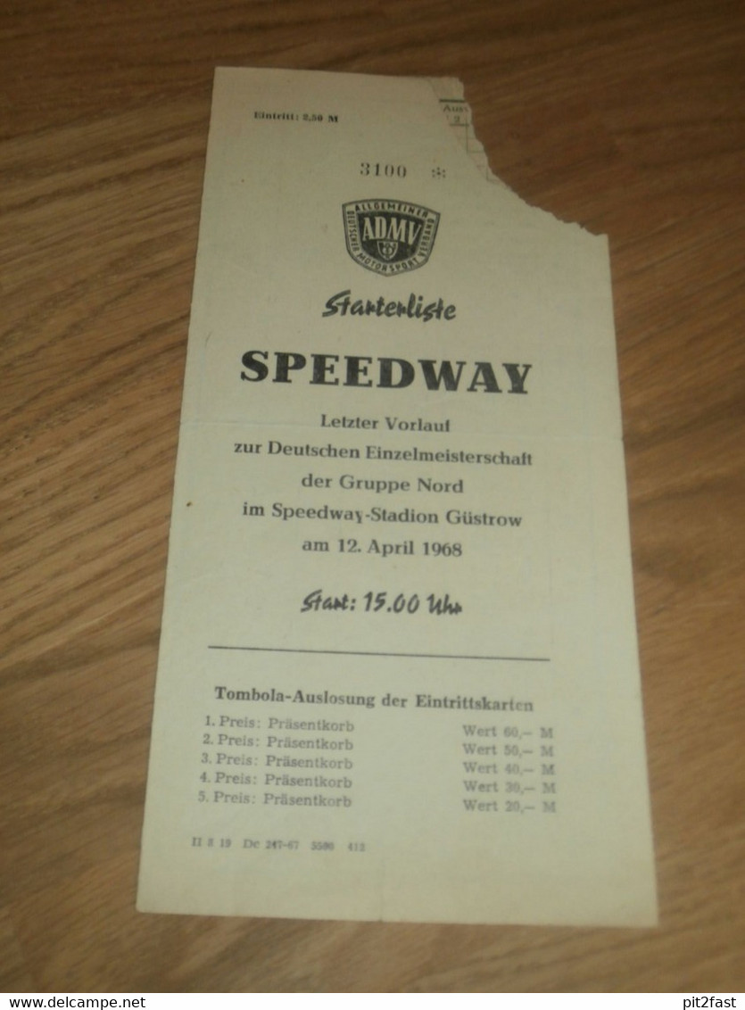Speedway Güstrow 12.04.1968 , Deutsche Meisterschaft , Programmheft / Programm / Rennprogramm , Program !!! - Motos