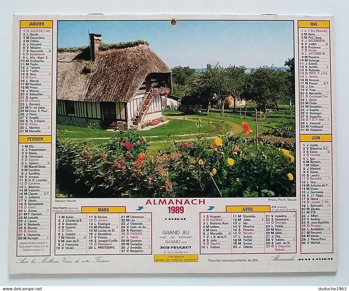 Calendrier La Poste - Almanach PTT 1989 - Paris - Groot Formaat: 1981-90