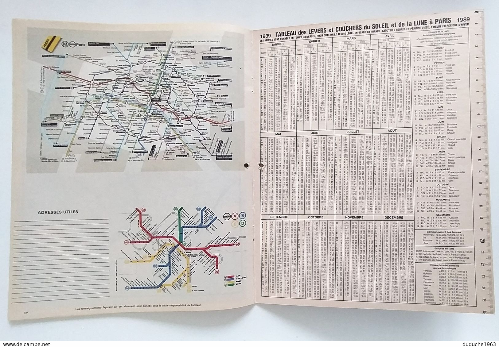 Calendrier La Poste - Almanach PTT 1989 - Paris