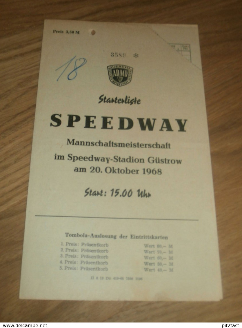 Speedway Güstrow 20.10.1968 , Mannschaftsmeisterschaft , Programmheft / Programm / Rennprogramm , Program !!! - Motos