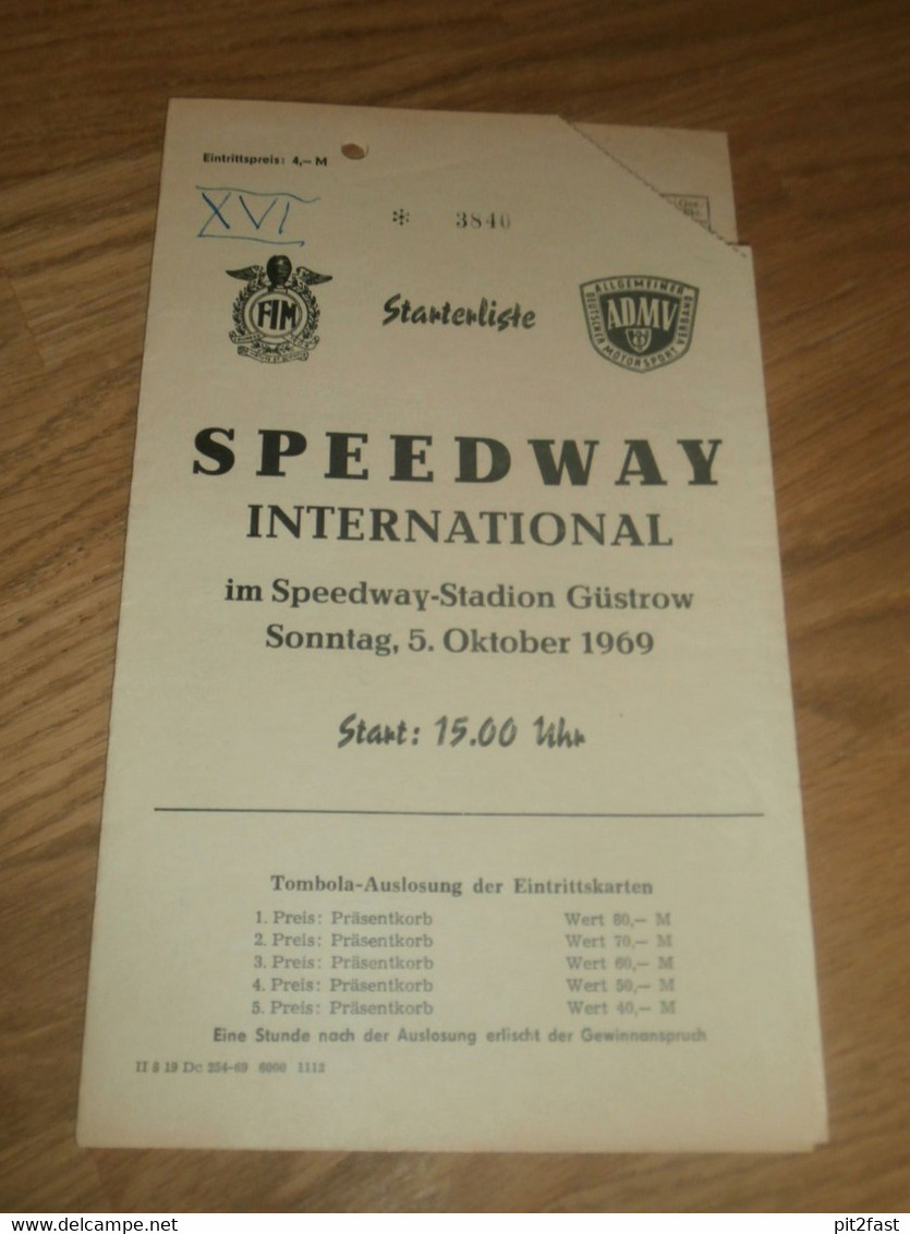 Speedway Güstrow 5.10.1969 , International , Programmheft / Programm / Rennprogramm , Program !!! - Motos