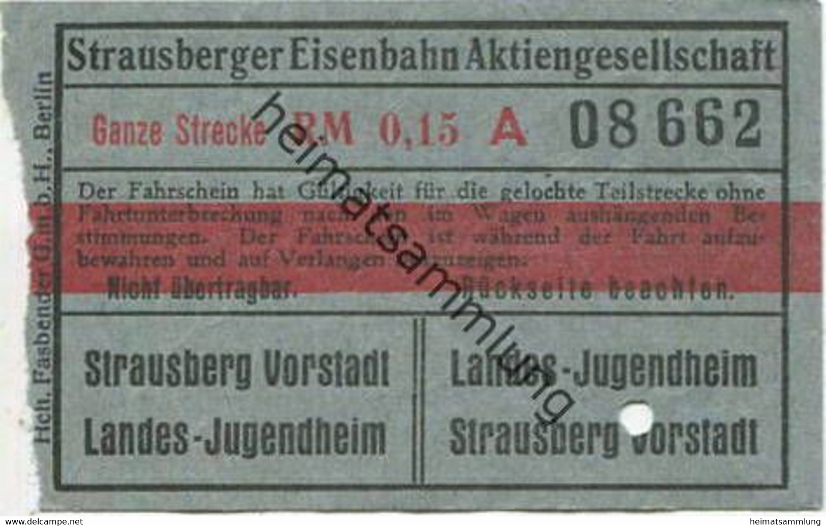 Deutschland - Strausberg - Strausberger Eisenbahn Aktiengesellschaft - Ganze Strecke Fahrschein RM 0.15 - Europa