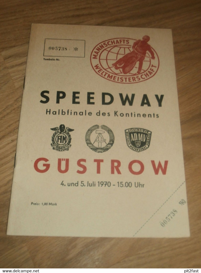 Speedway Güstrow 5.07.1970 , Weltmeisterschaft , Programmheft / Programm / Rennprogramm , Program !!! - Motos