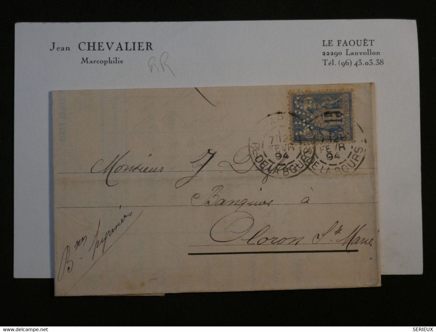 BJ16  FRANCE BELLE LETTRE PERFORé 1994 PARIS A OLORON   +SAGES 15C PERFIN  + AFFRANC. PLAISANT + - Cartas & Documentos