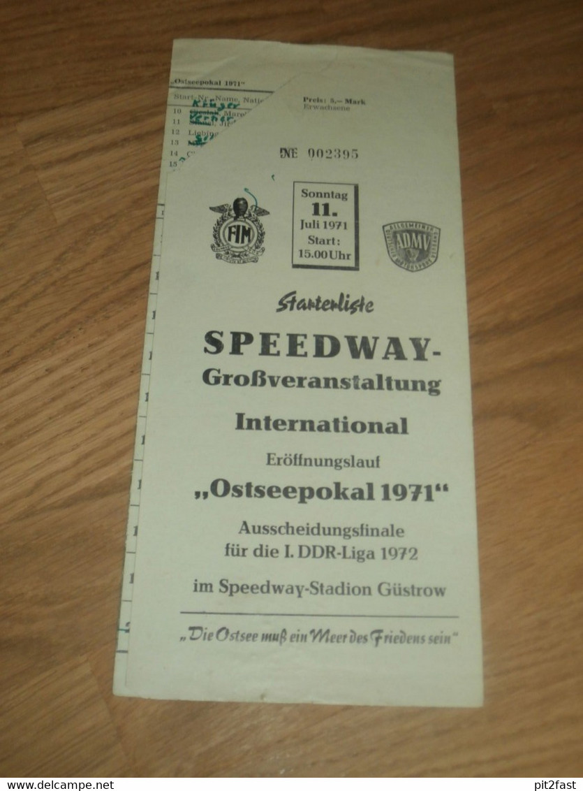 Speedway Güstrow 11.7.1971 , Ostseepokal , Programmheft / Programm / Rennprogramm , Program !!! - Motos