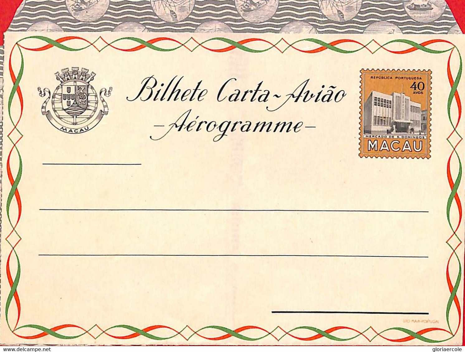 Aa6766 - MACAU - POSTAL HISTORY - Stationery AEROGRAMME - Kessler# 5  Architecture - Postwaardestukken