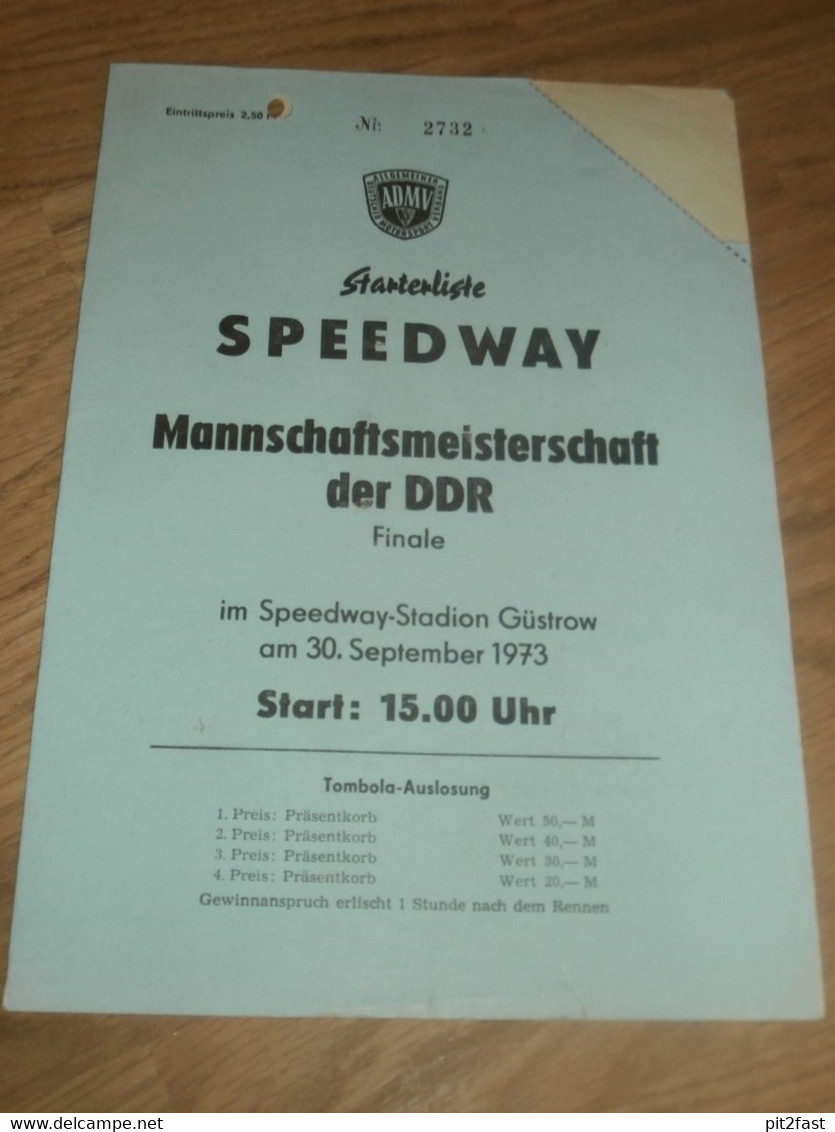 Speedway Güstrow 30.9.1973 , DDR Meisterschaft , Programmheft / Programm / Rennprogramm , Program !!! - Motos