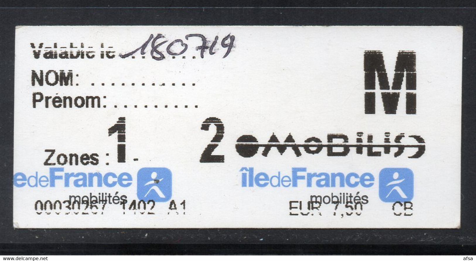 France:1 Ticket ( Bus+Métro+Train ) - Europe