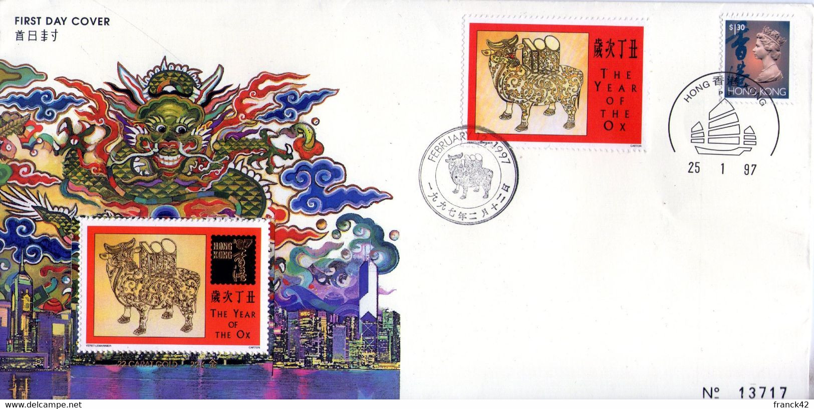 Hong Kong. Enveloppe Fdc. Année Du Buffle 1997 - FDC