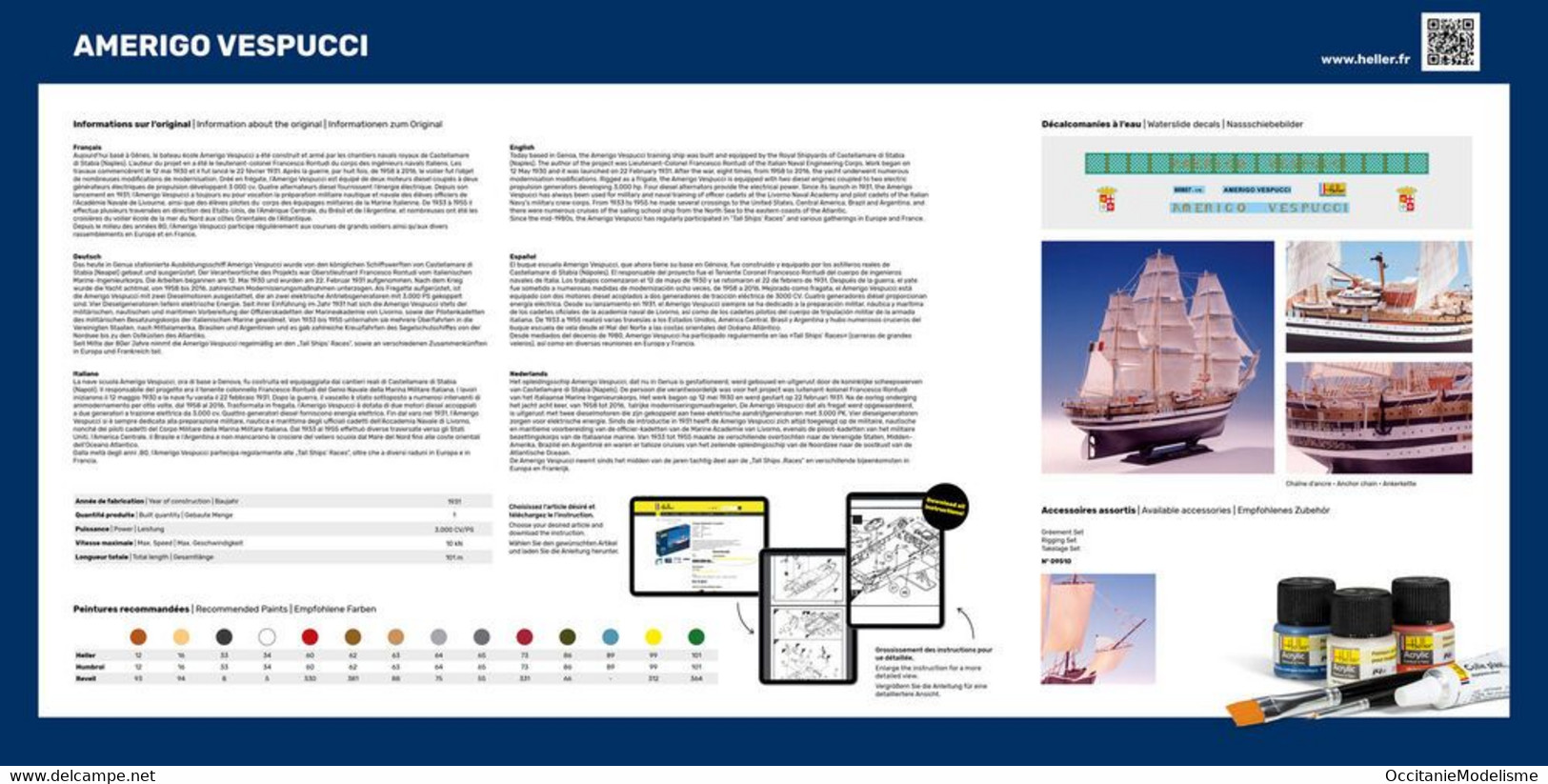 Heller - AMERIGO VESPUCCI Bateau école Maquette Kit Plastique Réf. 80807 NBO Neuf 1/150 - Bâteaux