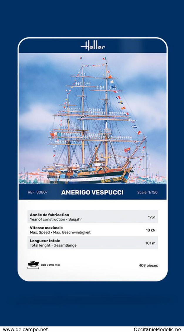 Heller - AMERIGO VESPUCCI Bateau école Maquette Kit Plastique Réf. 80807 NBO Neuf 1/150 - Barche