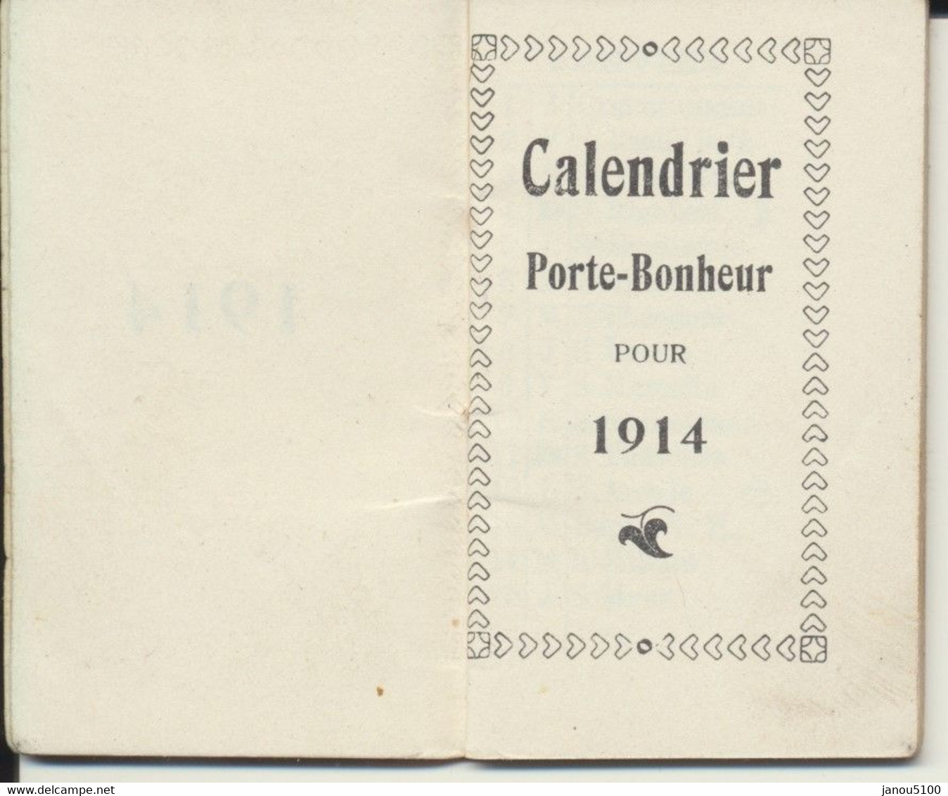 CALENDRIER  (Petit)    PORTE-BONHEUR           1914. - Tamaño Pequeño : 1901-20