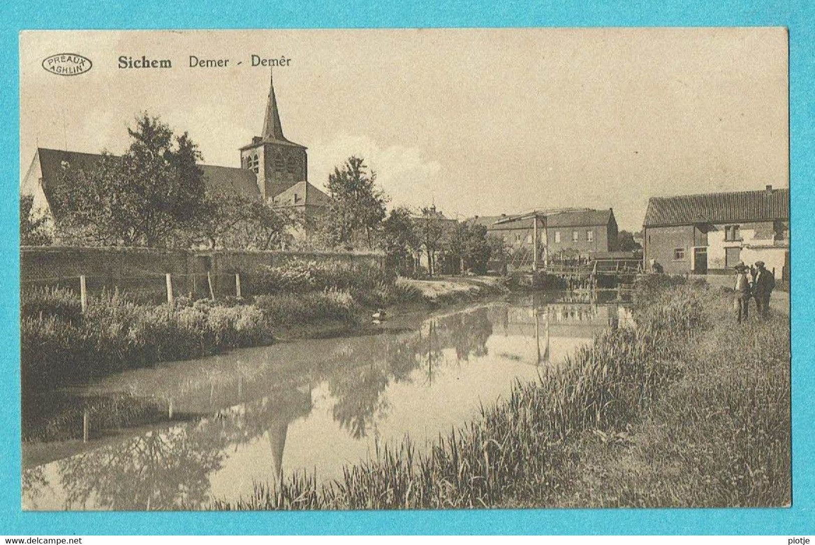 * Zichem - Sichem (Scherpenheuvel - Vlaams Brabant) * (Préaux à Ghlin) Demer, Canal, Quai, Animée, église, Old - Scherpenheuvel-Zichem