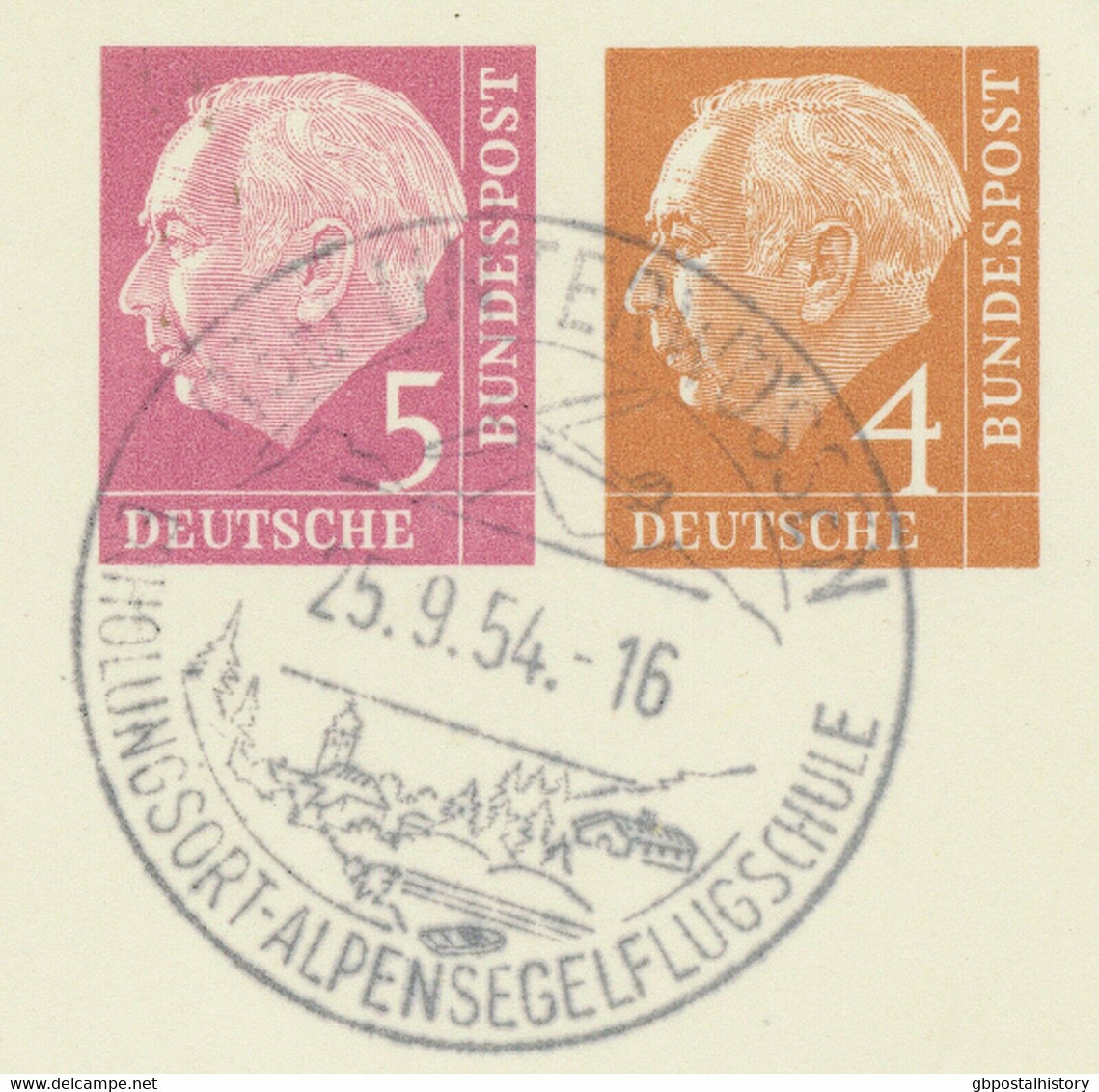 BUNDESREPUBLIK 1954 Privat-Luftpost-GA Heuß 5+4 Pf M. Zusatzfrankatur SEGELFLUG - Postales Privados - Usados