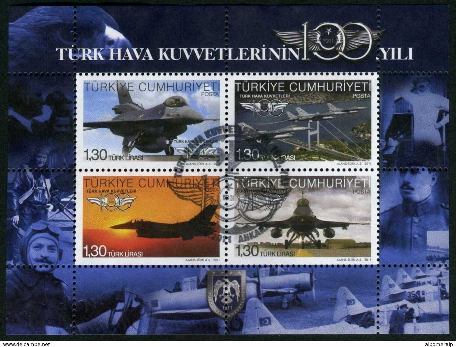 Türkiye 2011 Mi 3886-3889 [Block 79] Turkish Air Force | Aircraft, Aviation, Battle, Military Forces, Weapon - Usados