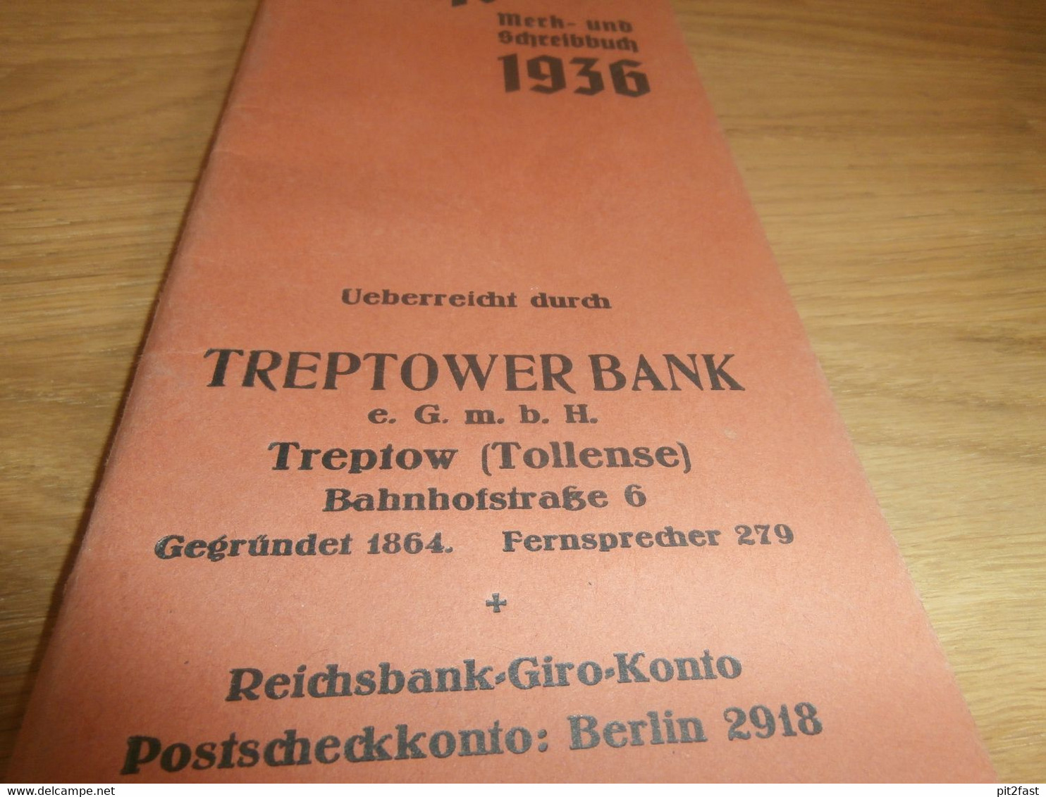 Treptower Bank In Treptow A. Tollense , 1936 , Merk- Und Schreibbuch , Neubrandenburg , Mecklenburg , Altentreptow !!! - Grossformat : 1921-40