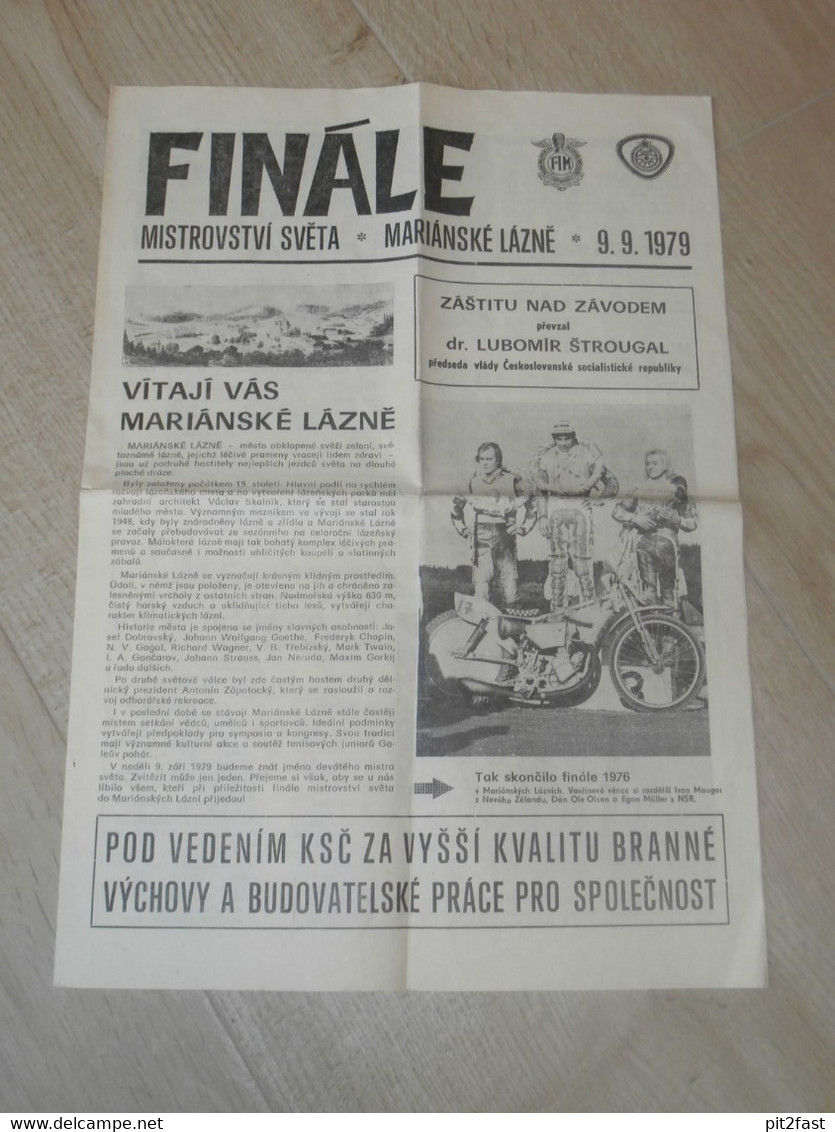 Marienbad 9.9.1979 , Weltmeisterschaft Finale , Langbahn , Sandbahn , Speedway , Zeitung !!! - Motos