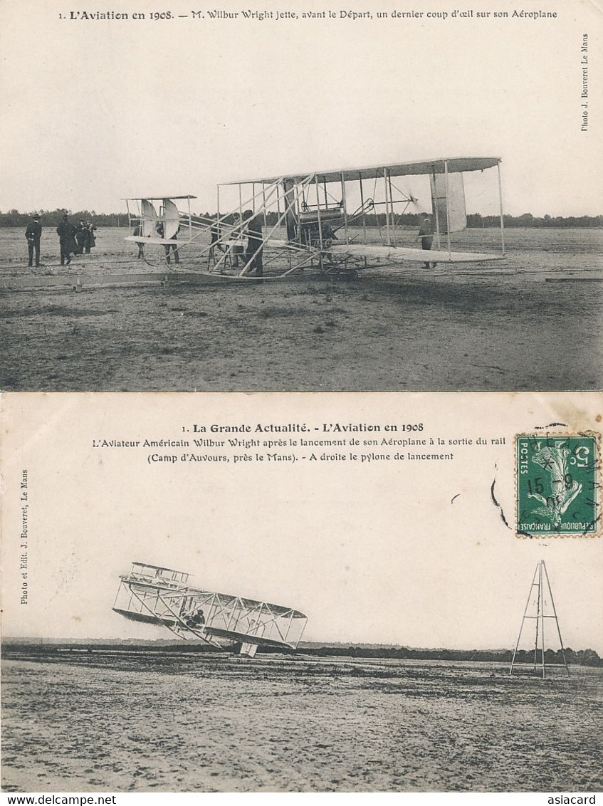 Dayton Birthplace Of Wilbur Wright 2 Cards Near Le Mans France Airplane - Dayton