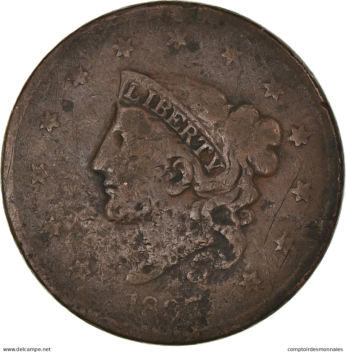 Monnaie, États-Unis, Coronet Cent, Cent, 1837, Philadelphie, B+, Cuivre, KM:45 - 1816-1839: Coronet Head (Testa Coronata