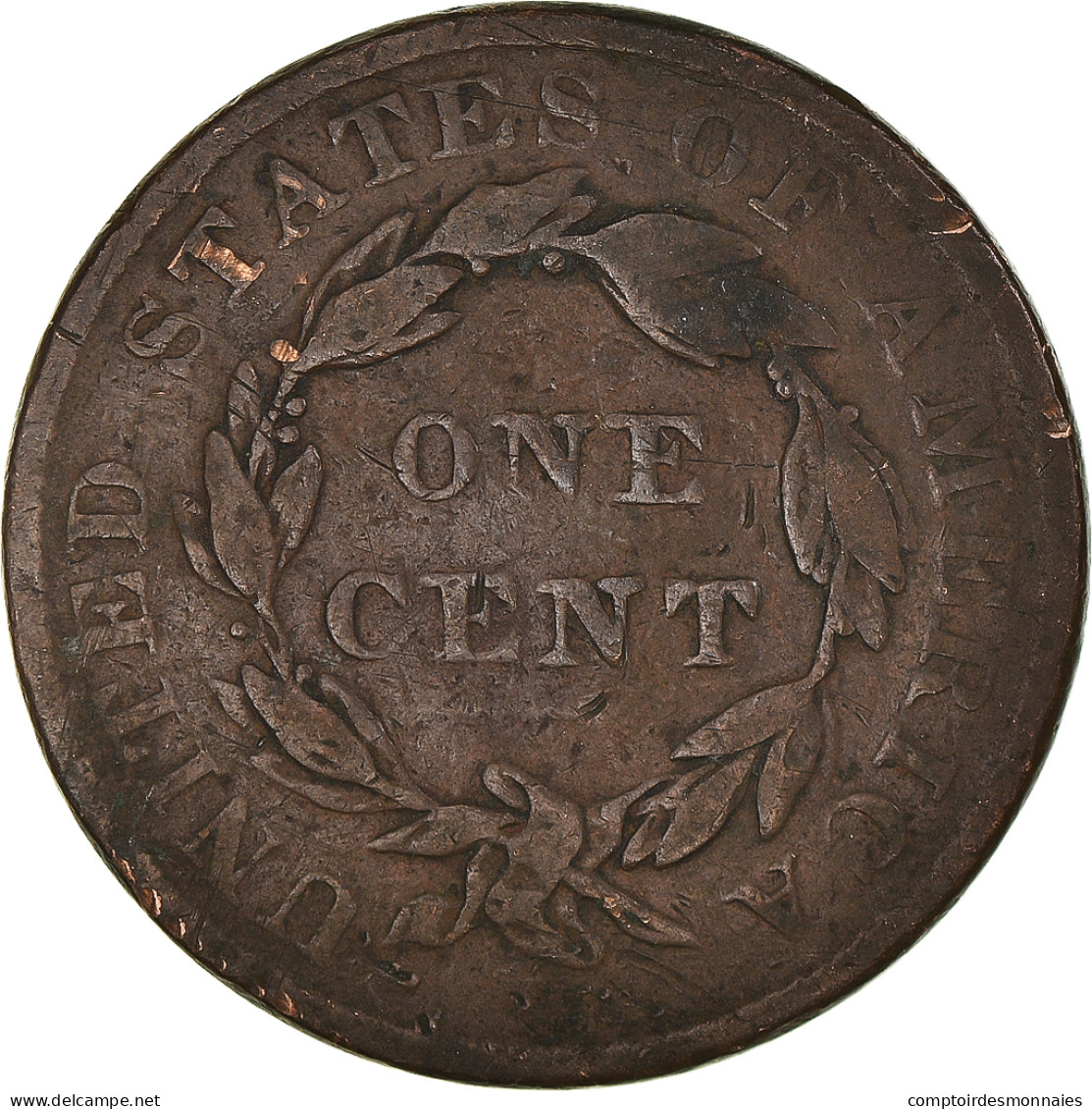 Monnaie, États-Unis, Coronet Cent, Cent, 1837, Philadelphie, B+, Cuivre, KM:45 - 1816-1839: Coronet Head (Tête Couronnée)