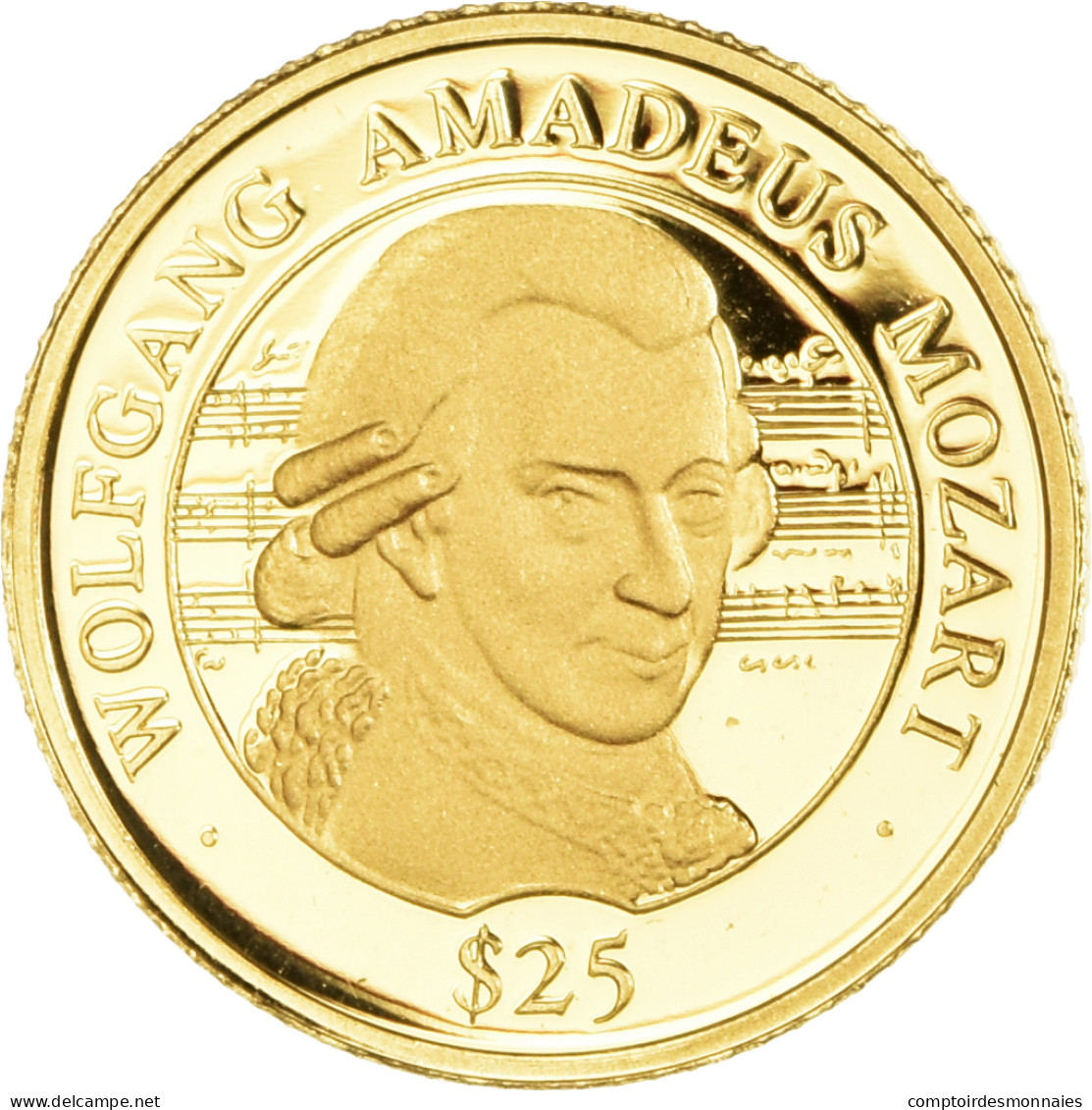 Monnaie, Libéria, Mozart, 25 Dollars, 2000, American Mint, Proof, FDC, Or - Liberia