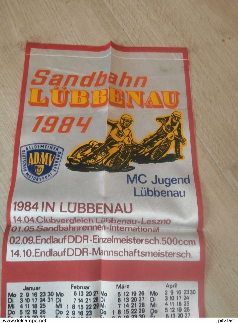 Sandbahn MC Jugend Lübbenau , 1984 , Großer Stoffkalender , ADMV Terminkalender , DDR , Speedway , Bahnsport !!! - Motos