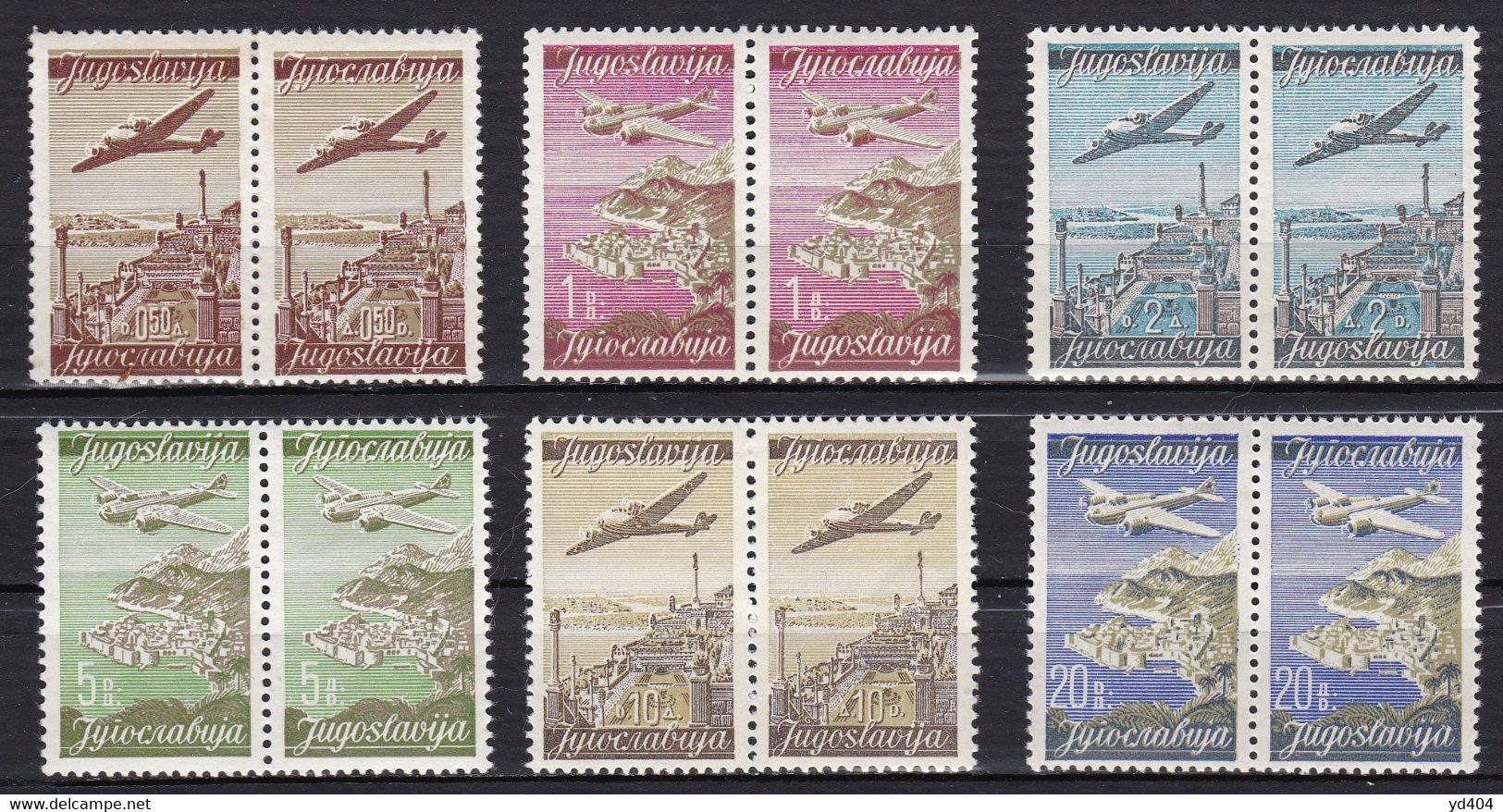 YU430 – YOUGOSLAVIA – AIRMAIL - 1947 – PLANE OVER CITIES – MI # 515/20 I-II MNH 60 € - Posta Aerea